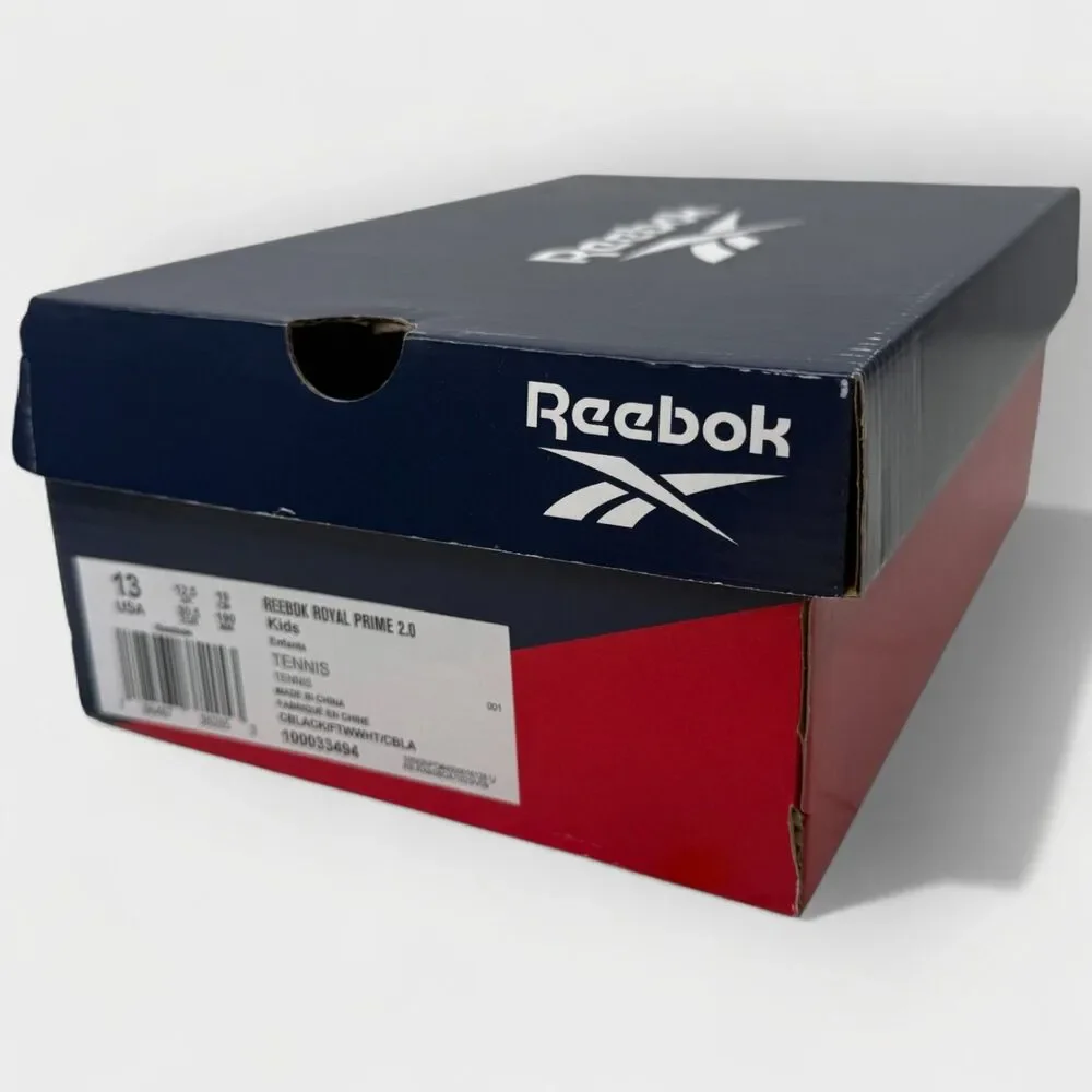 Reebok Royal Prime 2.0 Kids Size 13 Black White Sneakers NIB